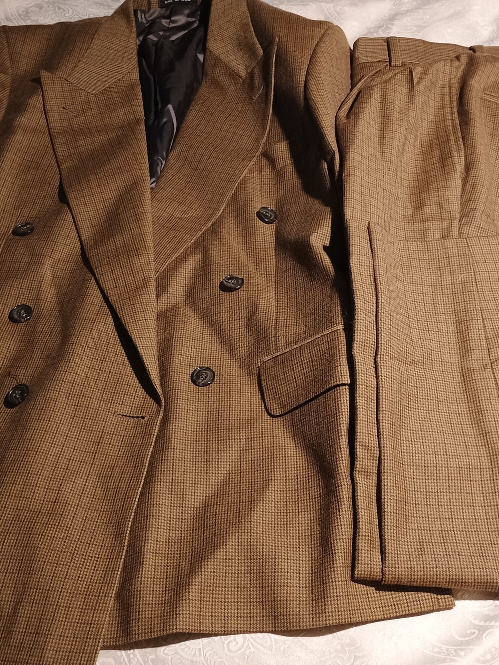 Double-Breasted Brown Glen Plaid Suit Jacket & Trousers